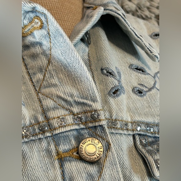 Old Navy‎ Large Boho Floral Light Wash Denim & Rhinestones Jacket Y2K Festival - Picture 5 of 14